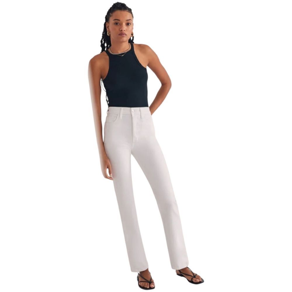 Favorite Daughter Womens 33 The Vivi Bahamas White Jeans High Rise Long Straight